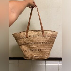 Stylish Tan Woven Tote Bag